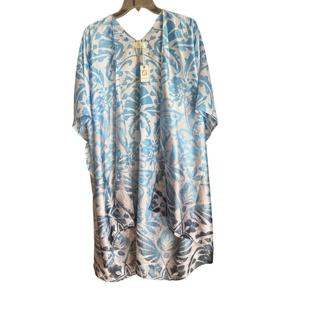 Pretty Persuasions Ombre Blue Floral Open Front Kimono Cover Up One Size Beach